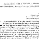 Informaciones sobre el orden de la misa del rito Hispano-Mozárabe en los manuscritos litúrgicos de Toledo